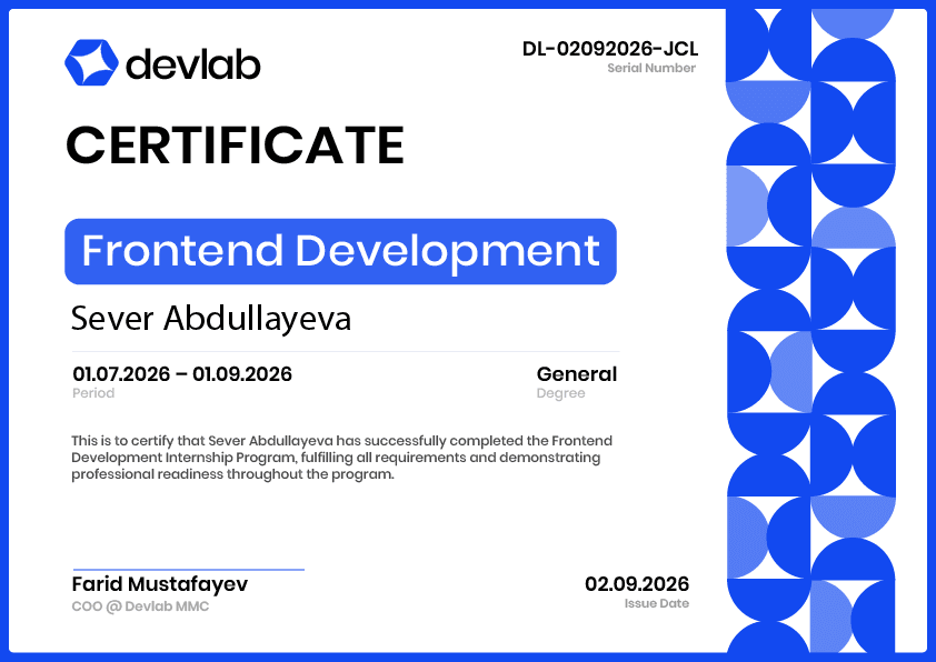 Devlab sertifikatı nümunəsi: AI Engineering proqramı
